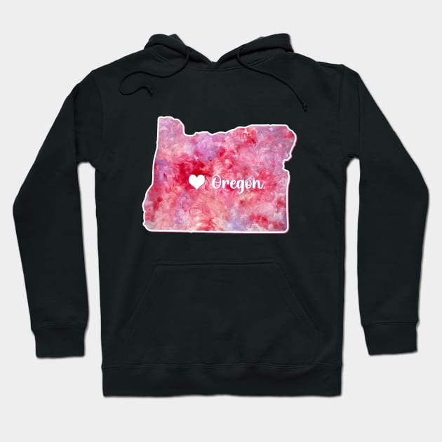 Oregon state map USA heart watercolor pink watercolour Hoodie by WatercolorFun